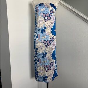 NWT Zara Floral retro mod hippie blue 70s Print Midi Dress halter extra small XS